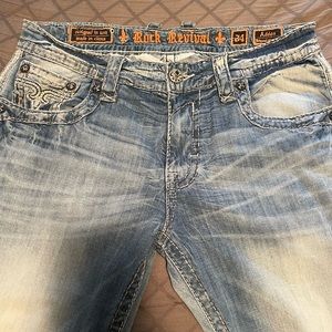 Men’s Rock Revival Jeans Addox Relaxed Straight Size W 34 L 30